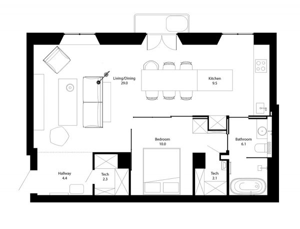 北欧极简风的65平米白色公寓设计