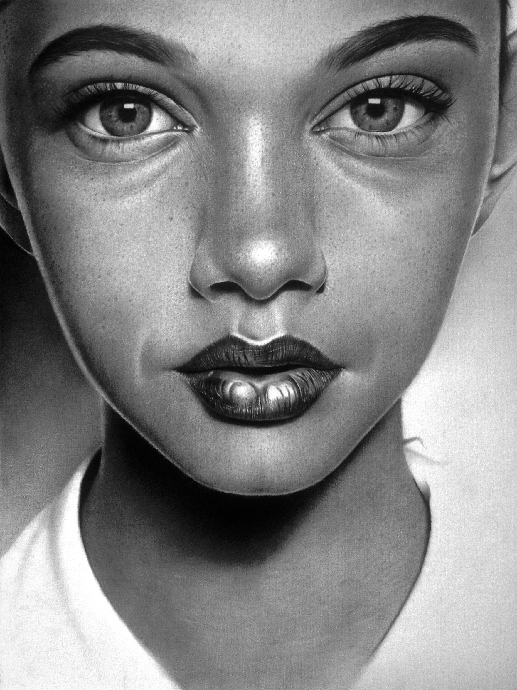Yves Pedneault超写实风格黑白人物肖像画作品