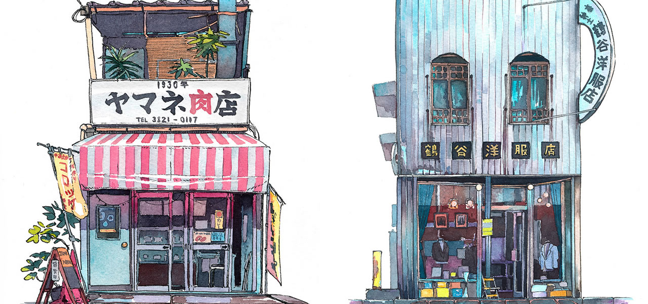 细腻的线条和色彩：Mateusz Urbanowicz水彩风格的东京商店
