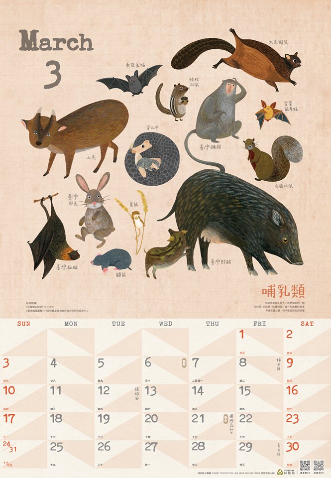 2019台湾林务局动物插画年历设计