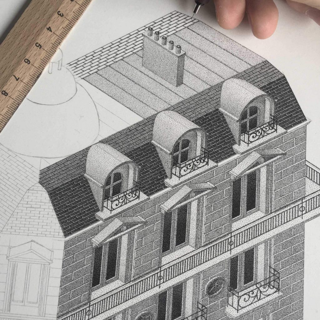 法国艺术家Xavier Casalta: 针管笔点画法创作的精致插画作品