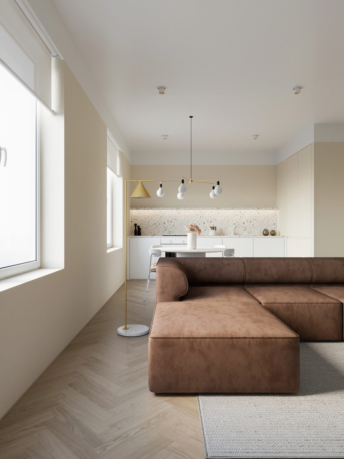  奶油色和咖啡色搭配 时尚而精致的现代公寓设计