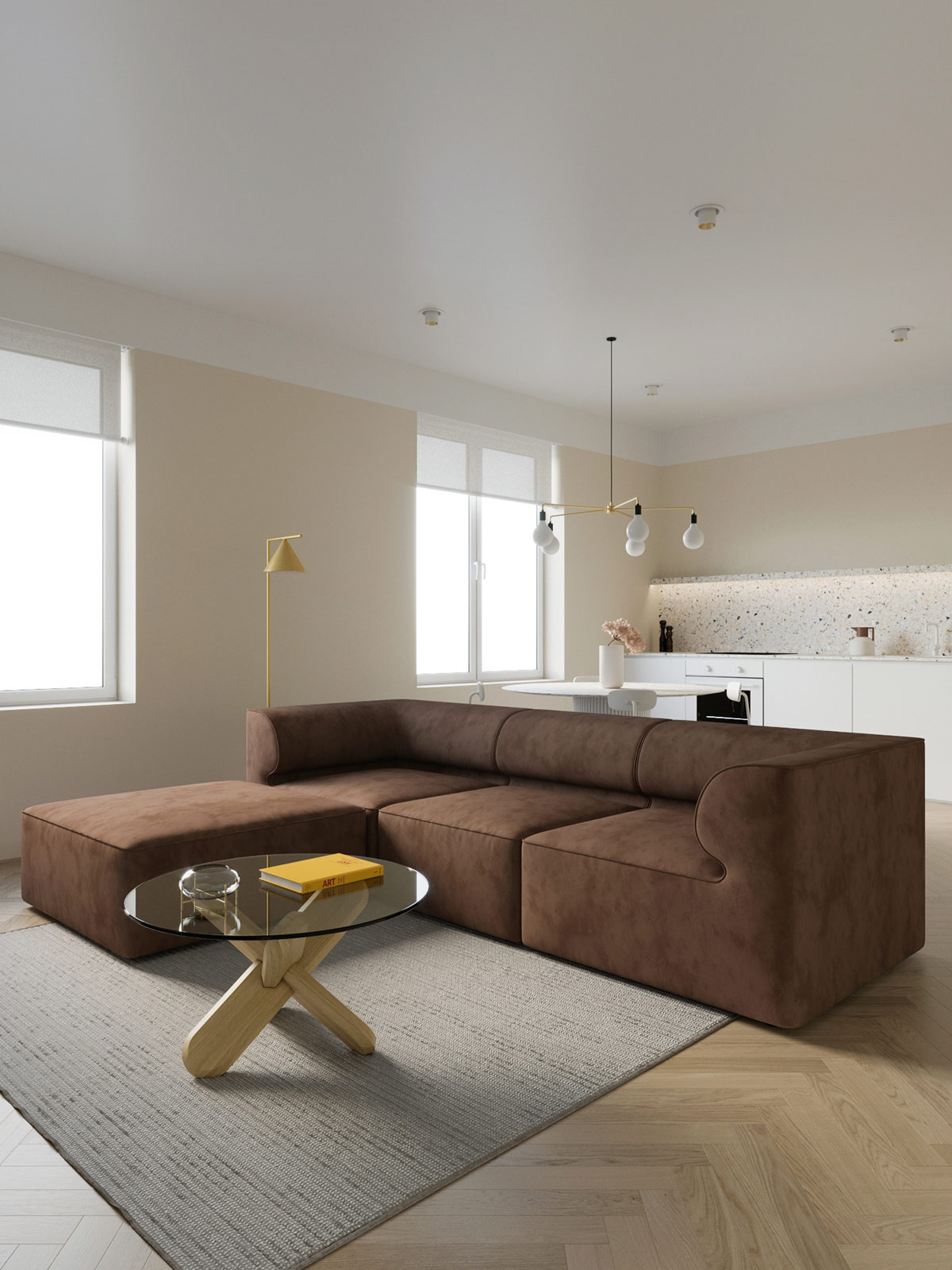  奶油色和咖啡色搭配 时尚而精致的现代公寓设计