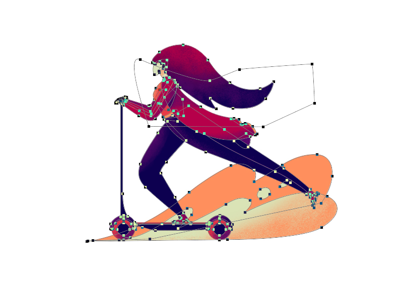 时尚美女和滑板车：PS打造一个美丽的噪点插画
