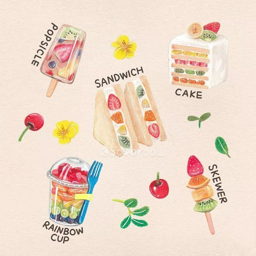 韩国SOVOROO清新可爱的彩铅美食插画