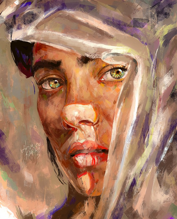 Ahmed Karam浓重油彩感觉的人物肖像插画