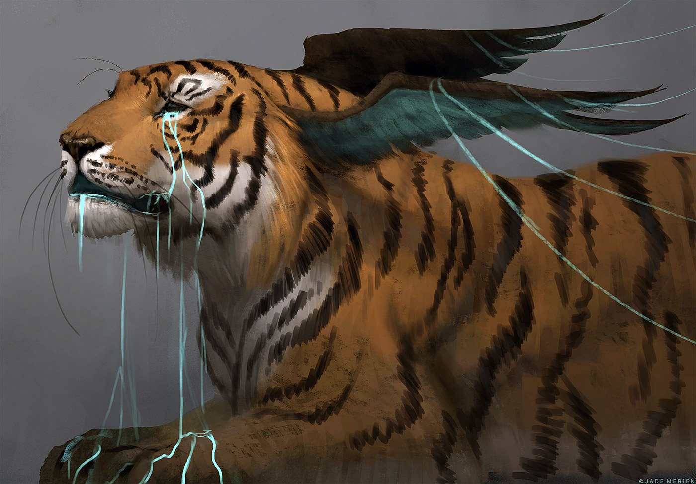强大的光影效果与奇幻元素：Jade Merien动物插画作品