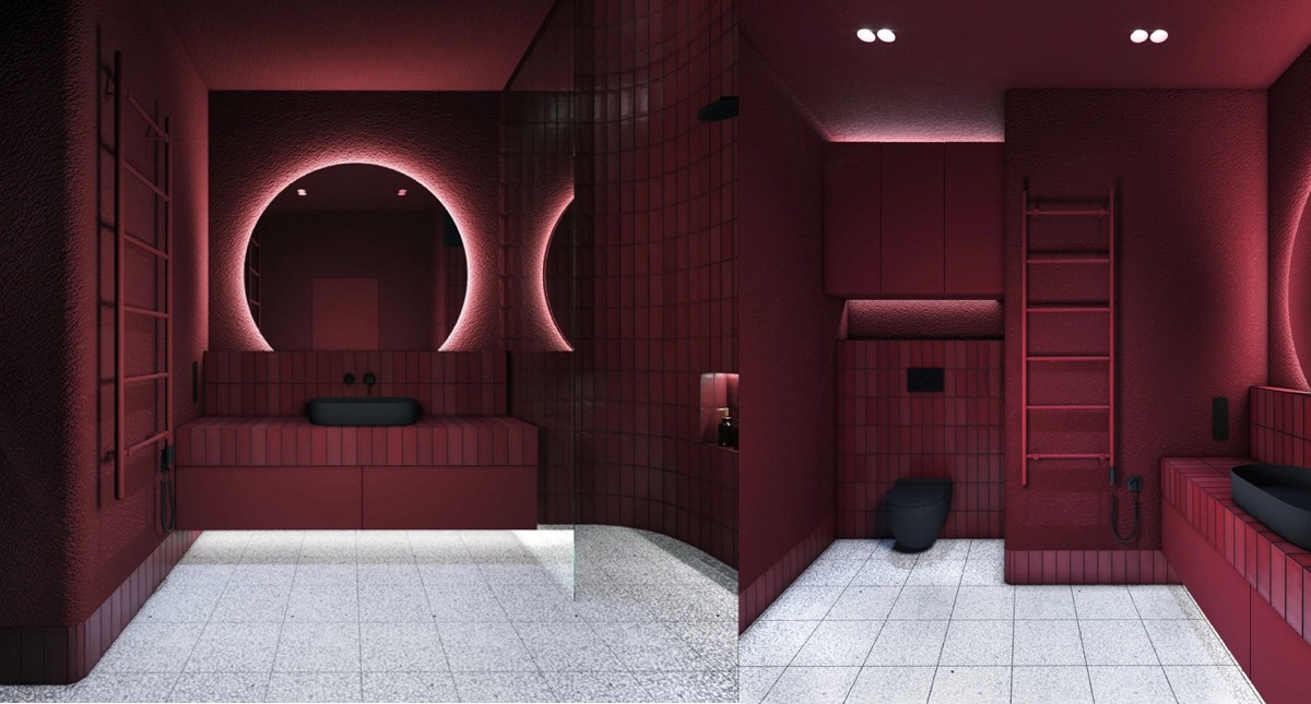 热情似火的红色浴室和卫生间设计
