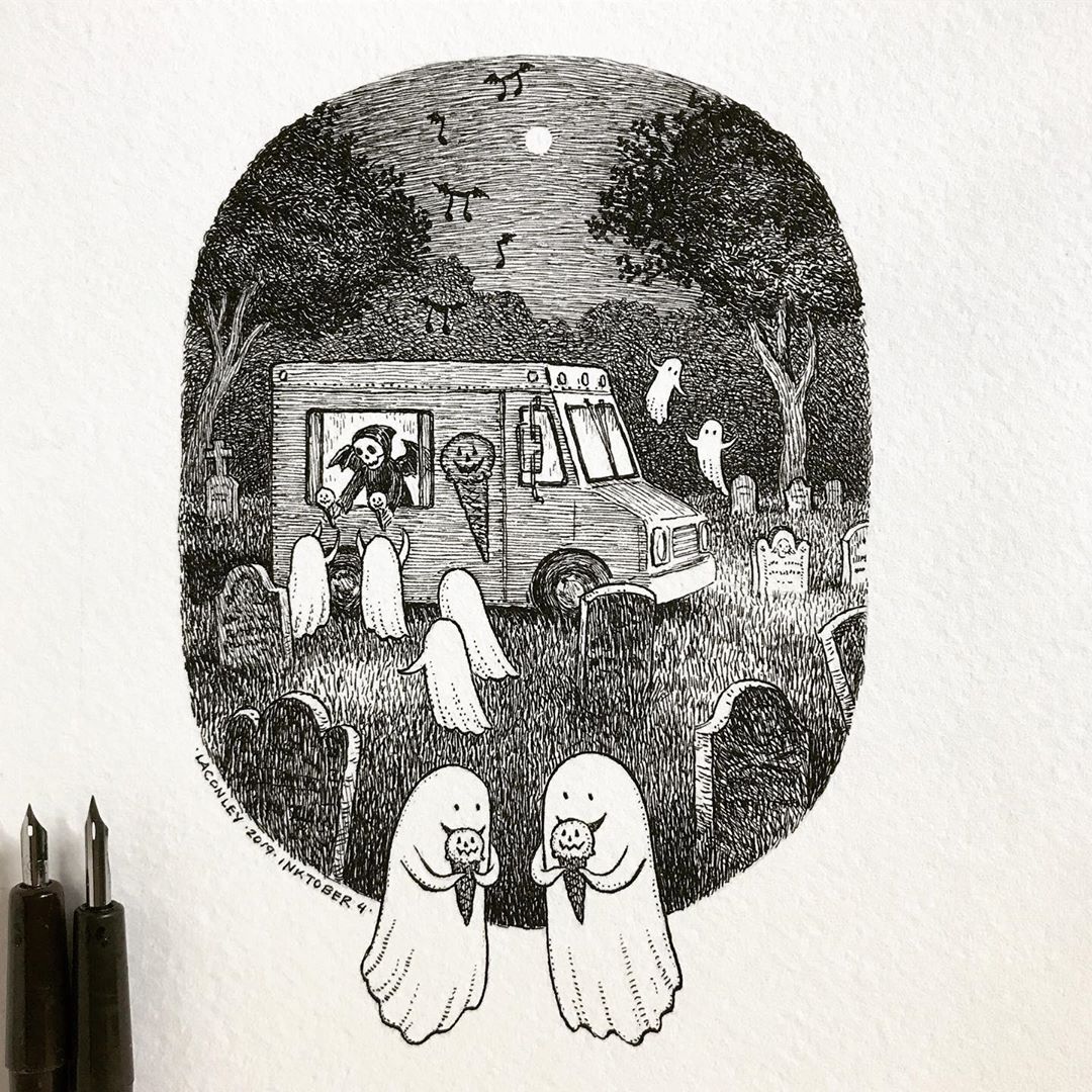 Laurie Conley可爱的幽灵骷髅钢笔画