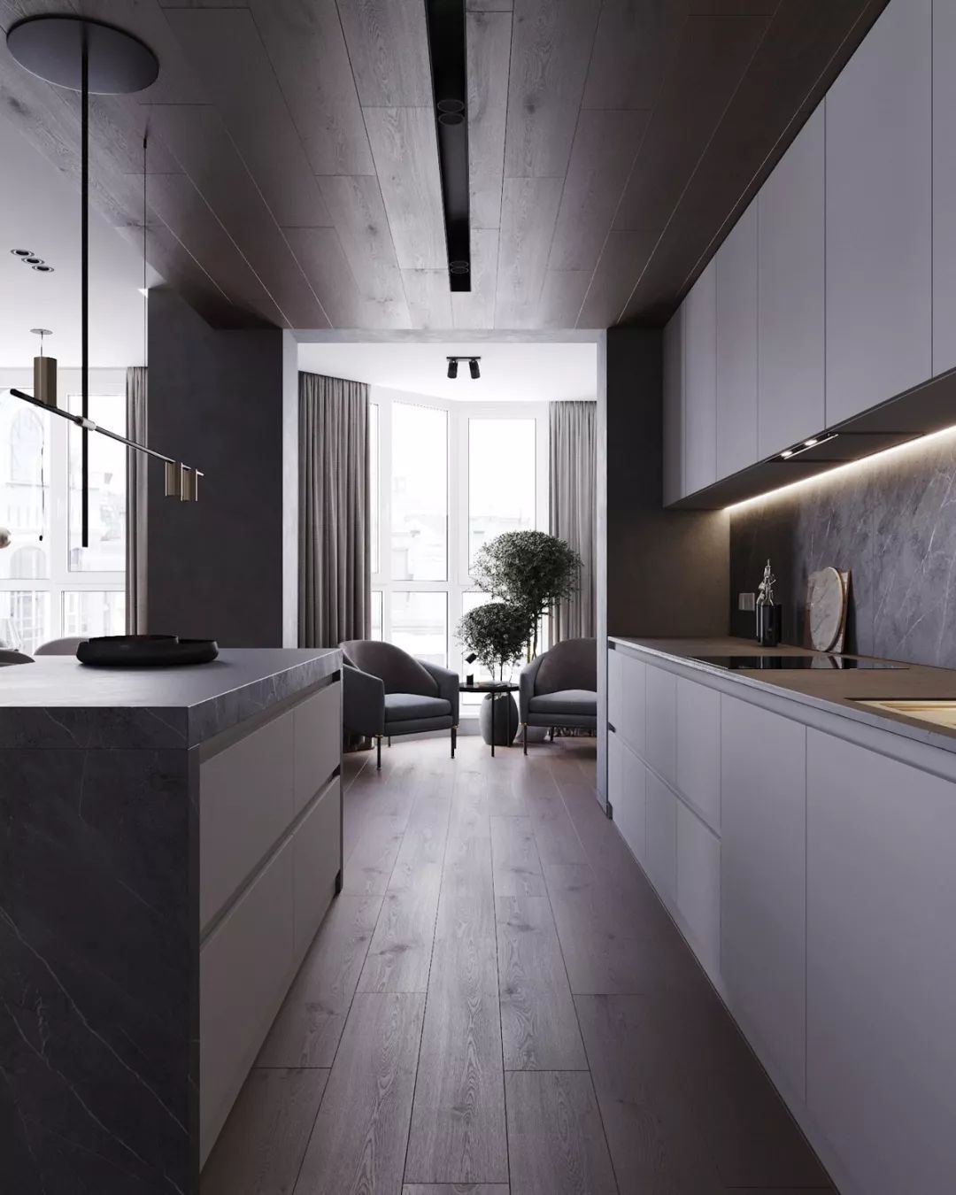 大理石与木材融合，细腻与精致的150平品质复式住宅