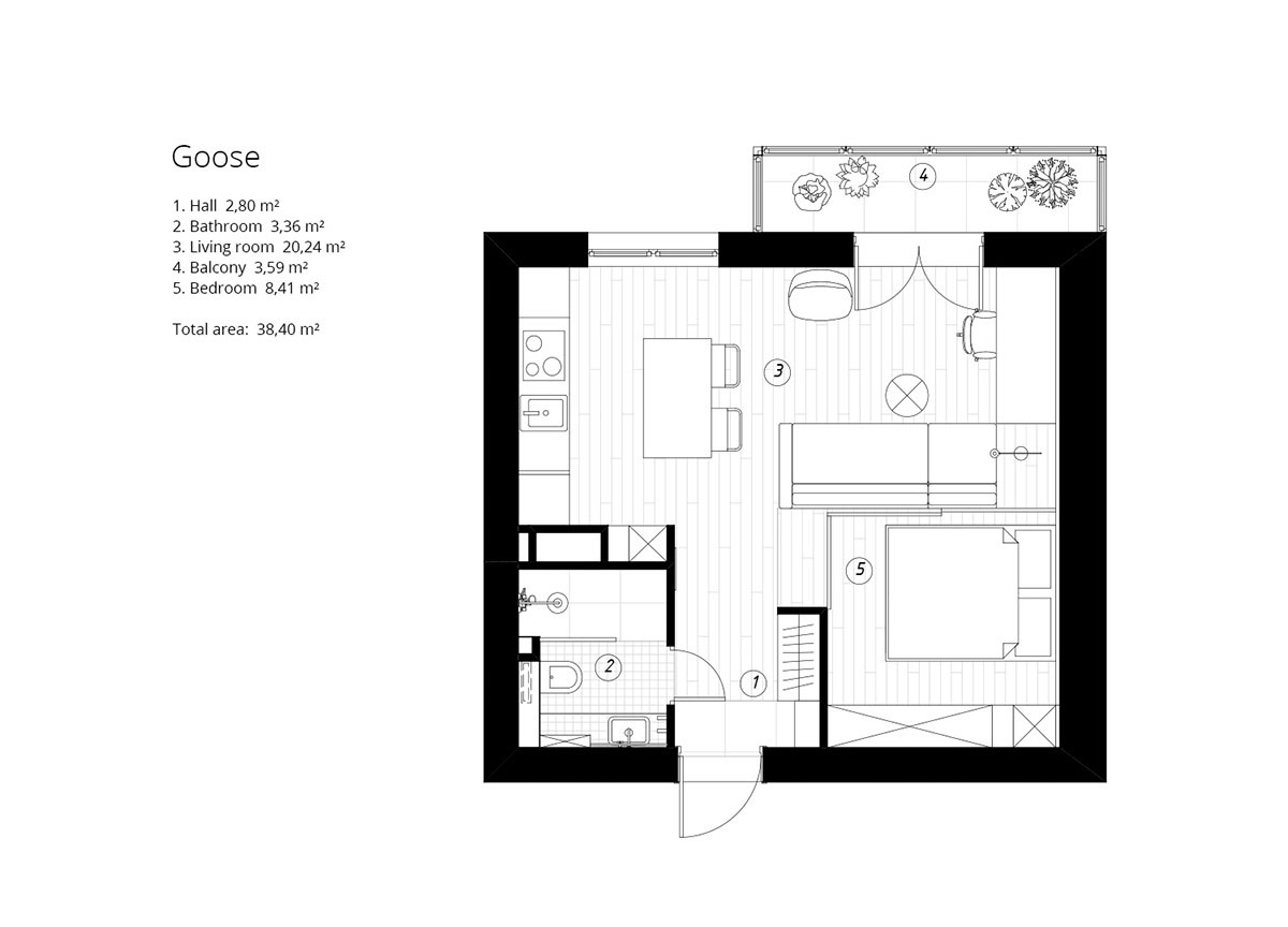 小空间的有效利用：圣彼得堡38平米单身小公寓