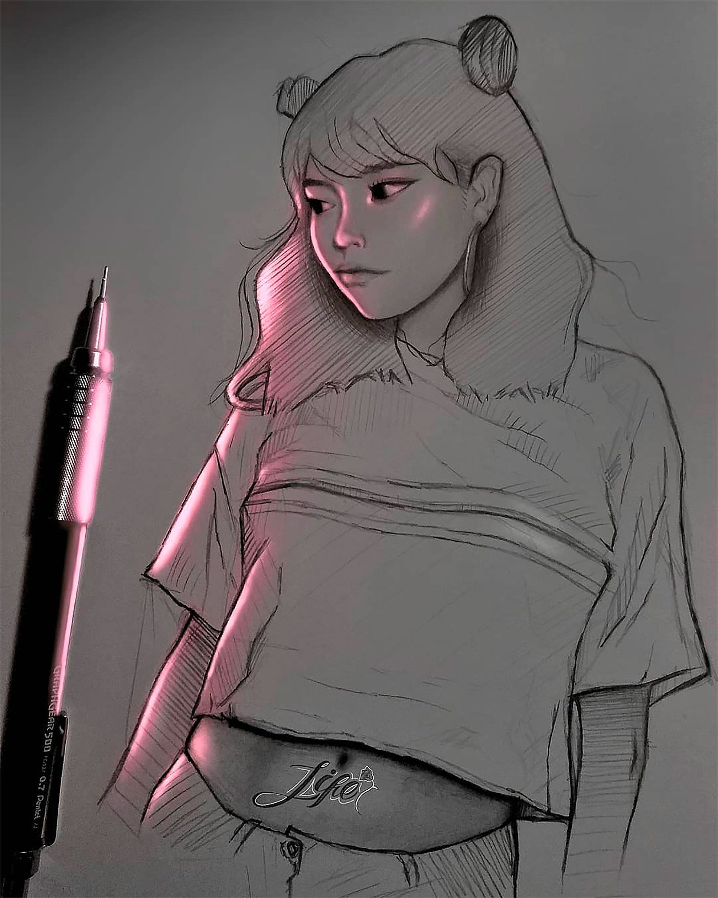 梦幻般的荧光效果：Enrique Bernal铅笔肖像插画