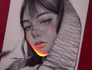 梦幻般的荧光效果：Enrique Bernal铅笔肖像插画