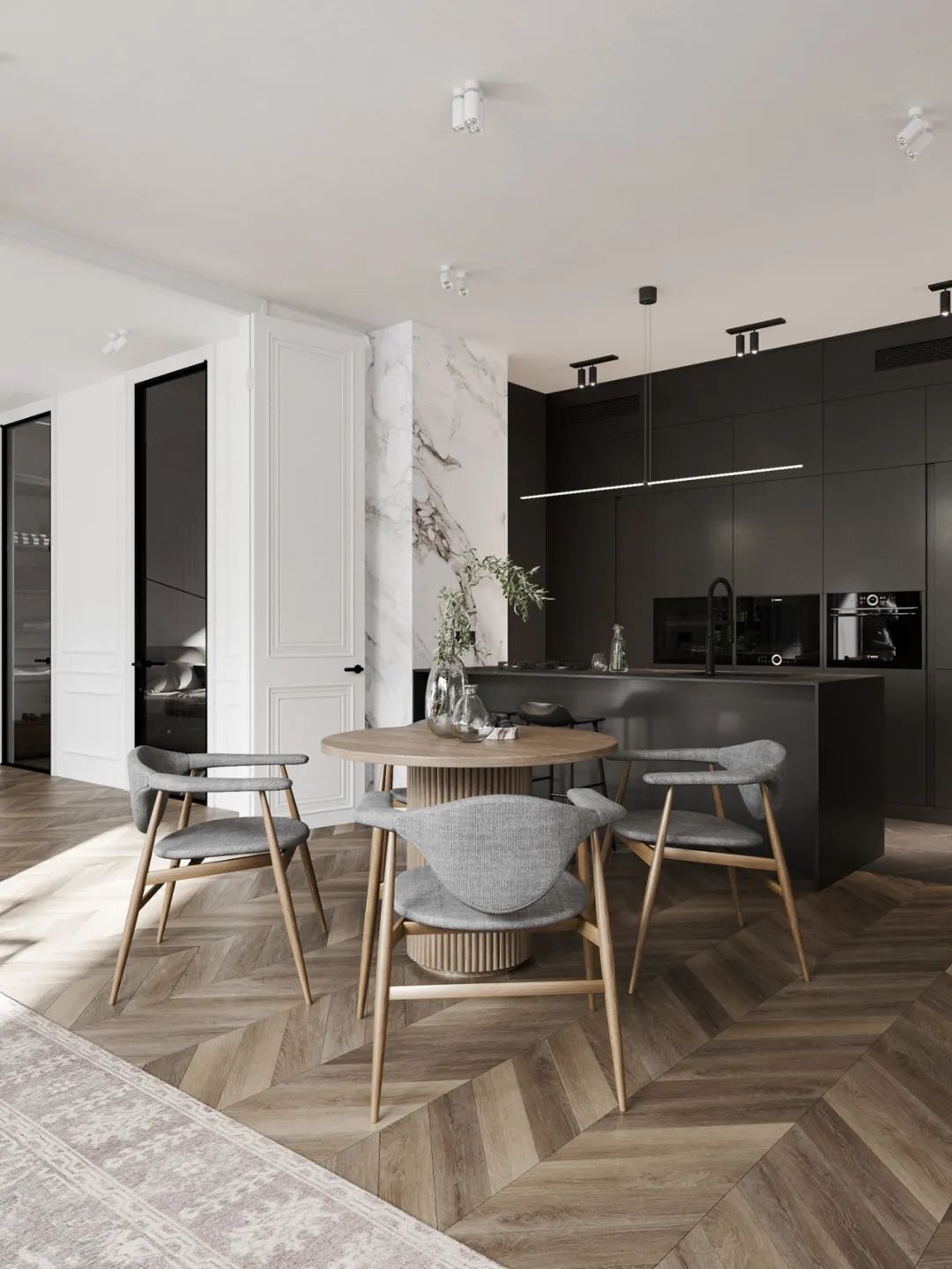 古典元素和极简主义！优雅黑白风格住宅设计