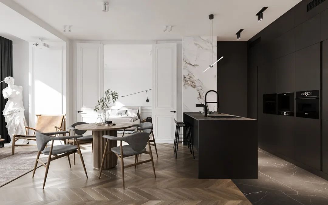 古典元素和极简主义！优雅黑白风格住宅设计