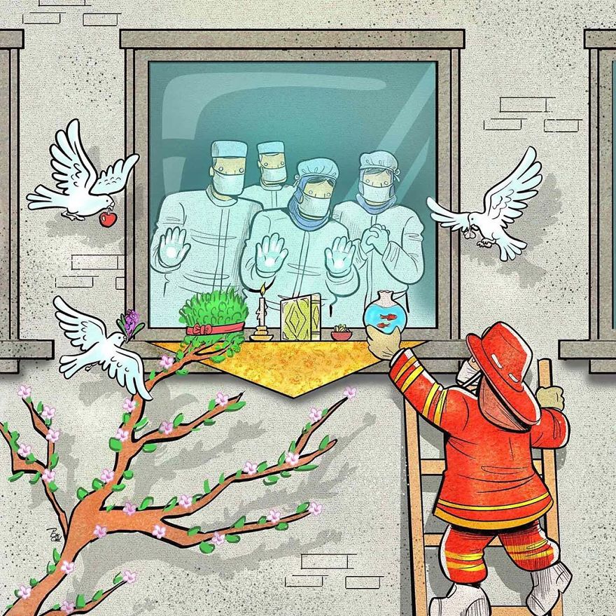 致敬最美逆行者！伊朗艺术家Alireza Pakdel抗疫漫画作品