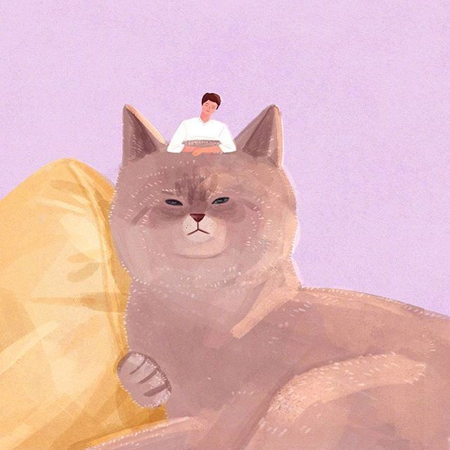温暖和谐！韩国插画师Jeongha笔下的巨型猫咪