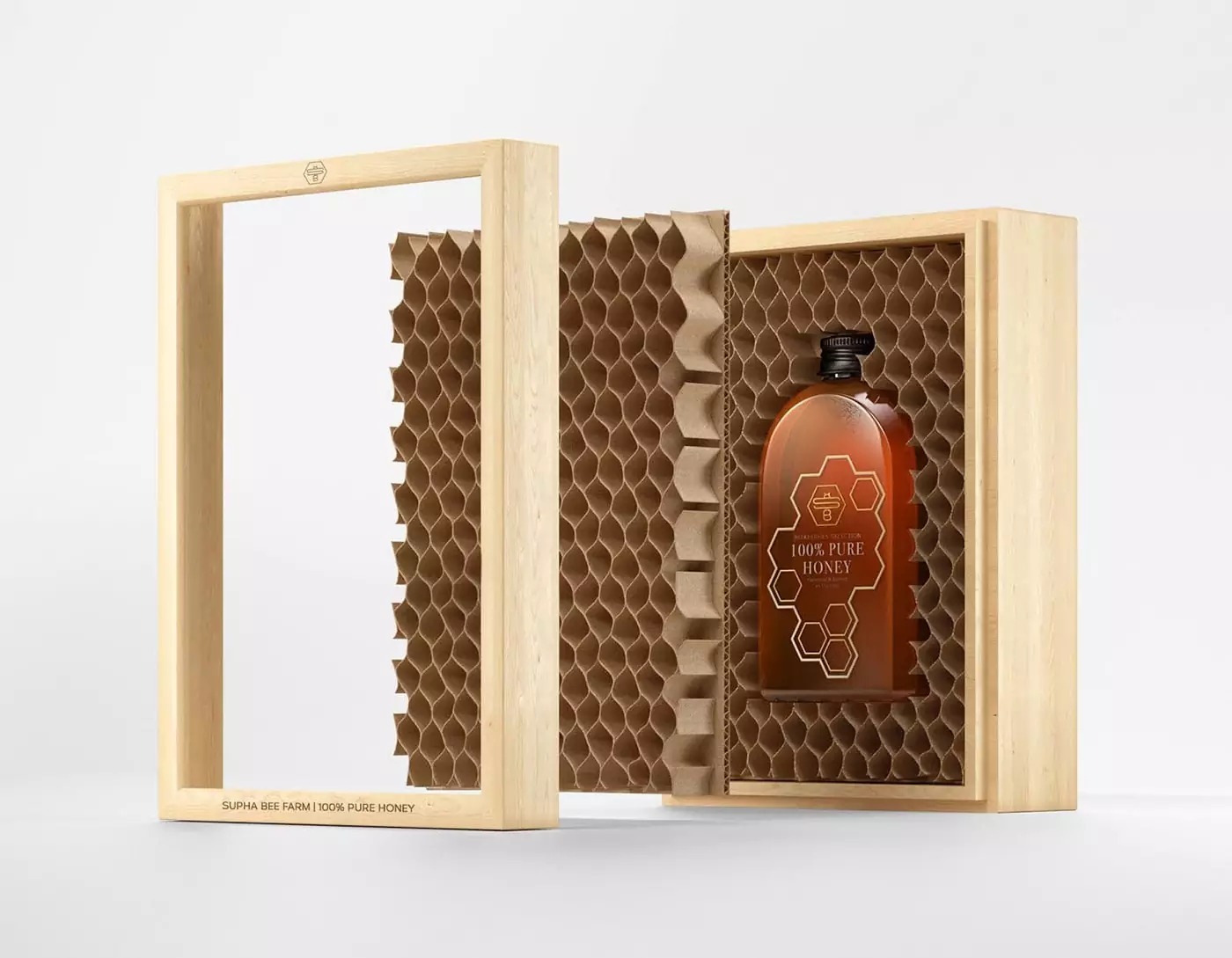 纸蜂窝+木箱：Supha Bee Farm 100%纯蜂蜜包装