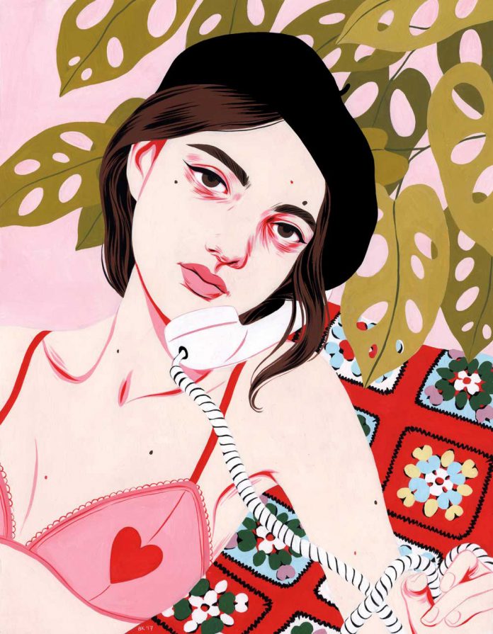 色彩，植物，柔美女人！Bijou Karman女性肖像插画