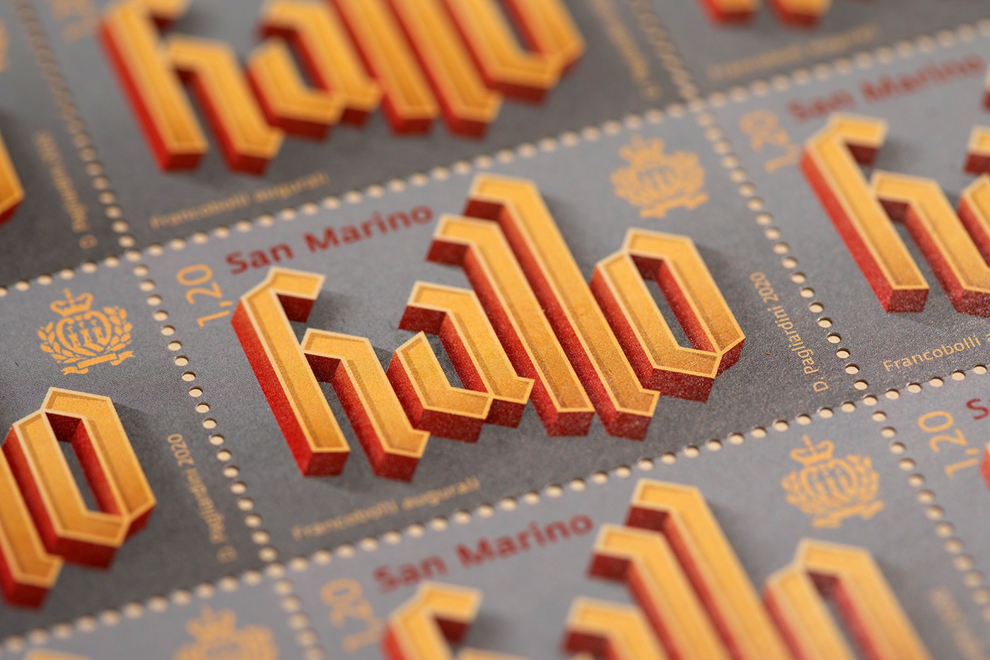 四种语言说“你好”：Davide Pagliardini邮票设计