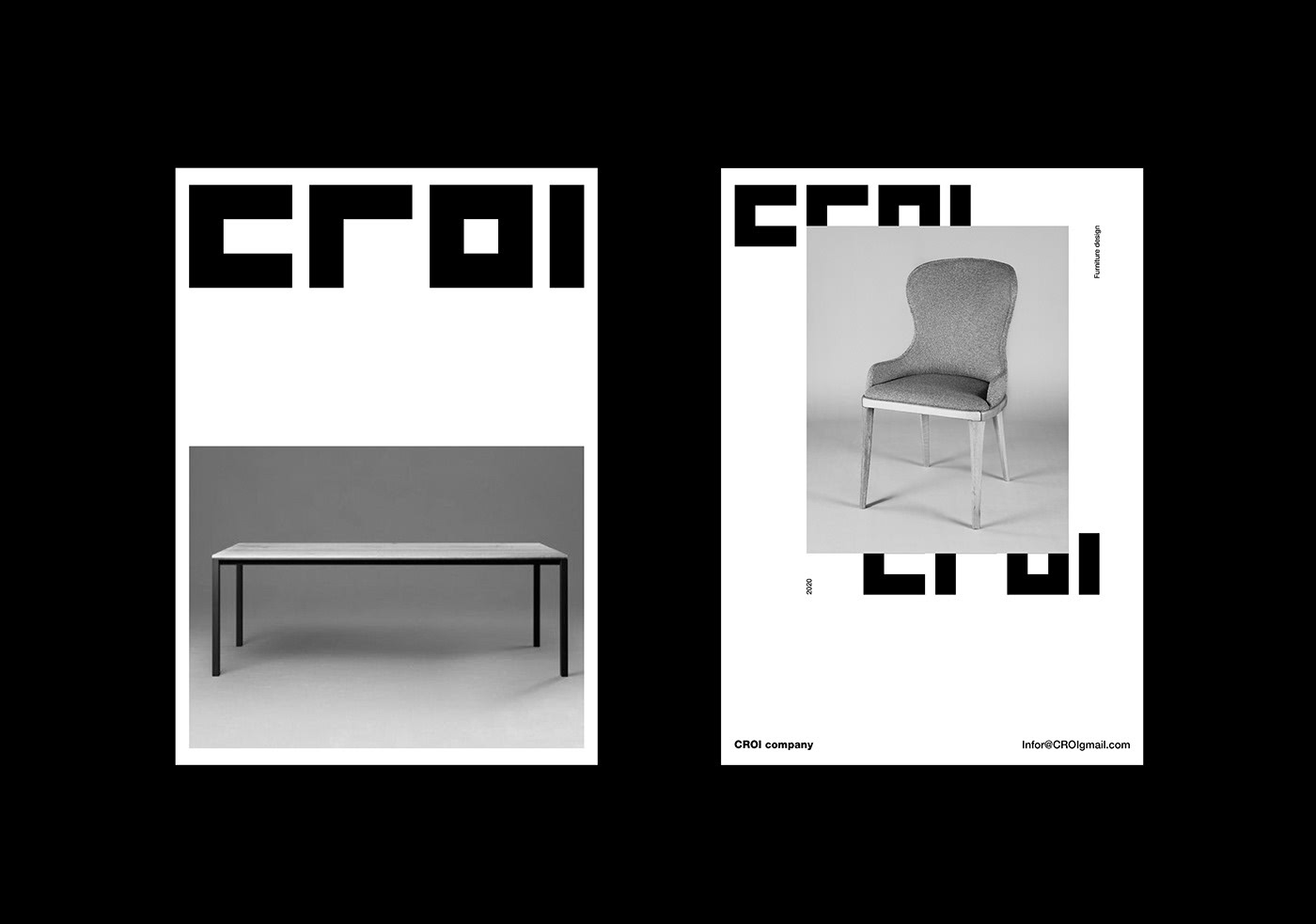 极简黑白色，CROI现代家具品牌和视觉识别设计