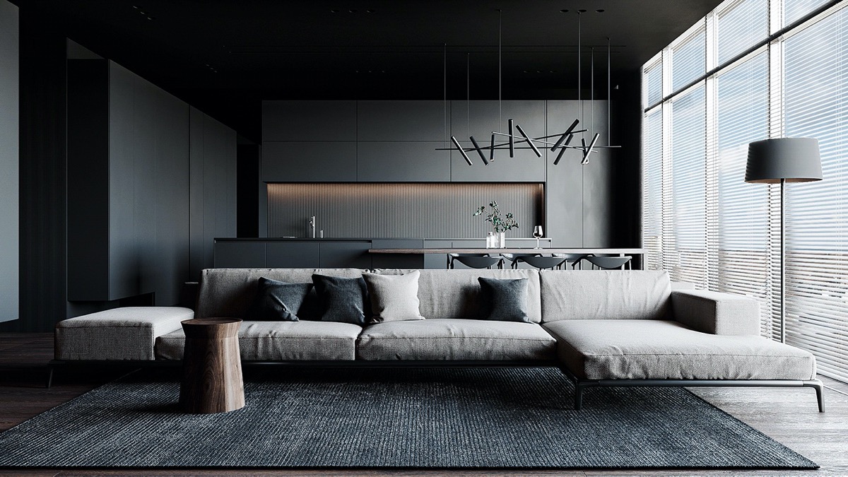 深灰+黑，3间高端轻奢住宅空间设计