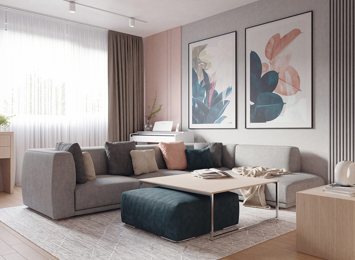 粉色+蓝色！清新舒缓，散发高雅气息的现代公寓