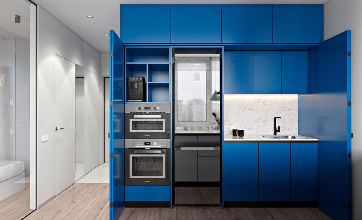 轻柔的蓝色，透明的玻璃墙！清新自由感的住宅空间