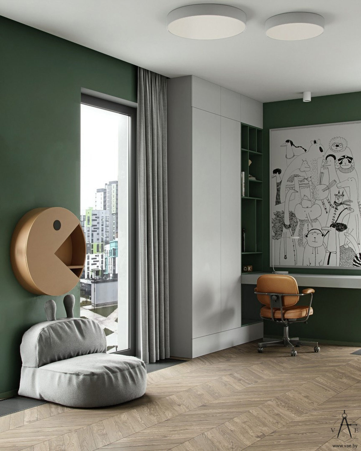 绿色+棕色！宁静自然的舒缓家居空间