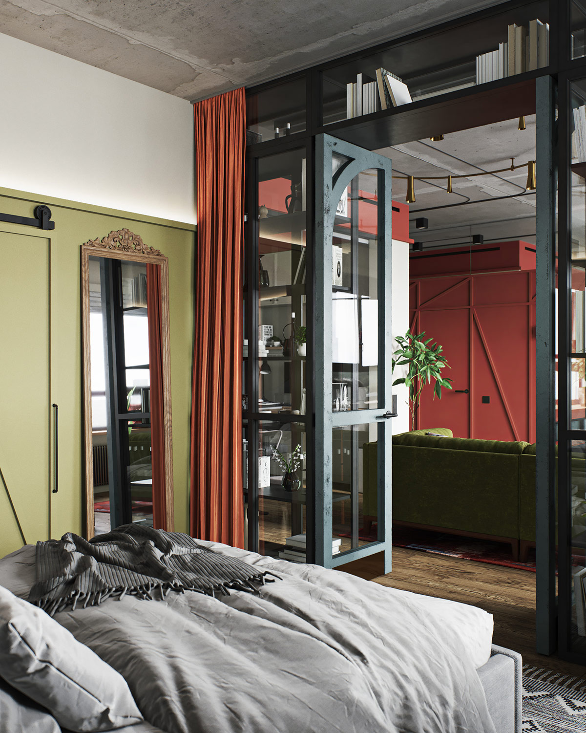 红+绿配色！圣彼得堡80平时尚公寓设计