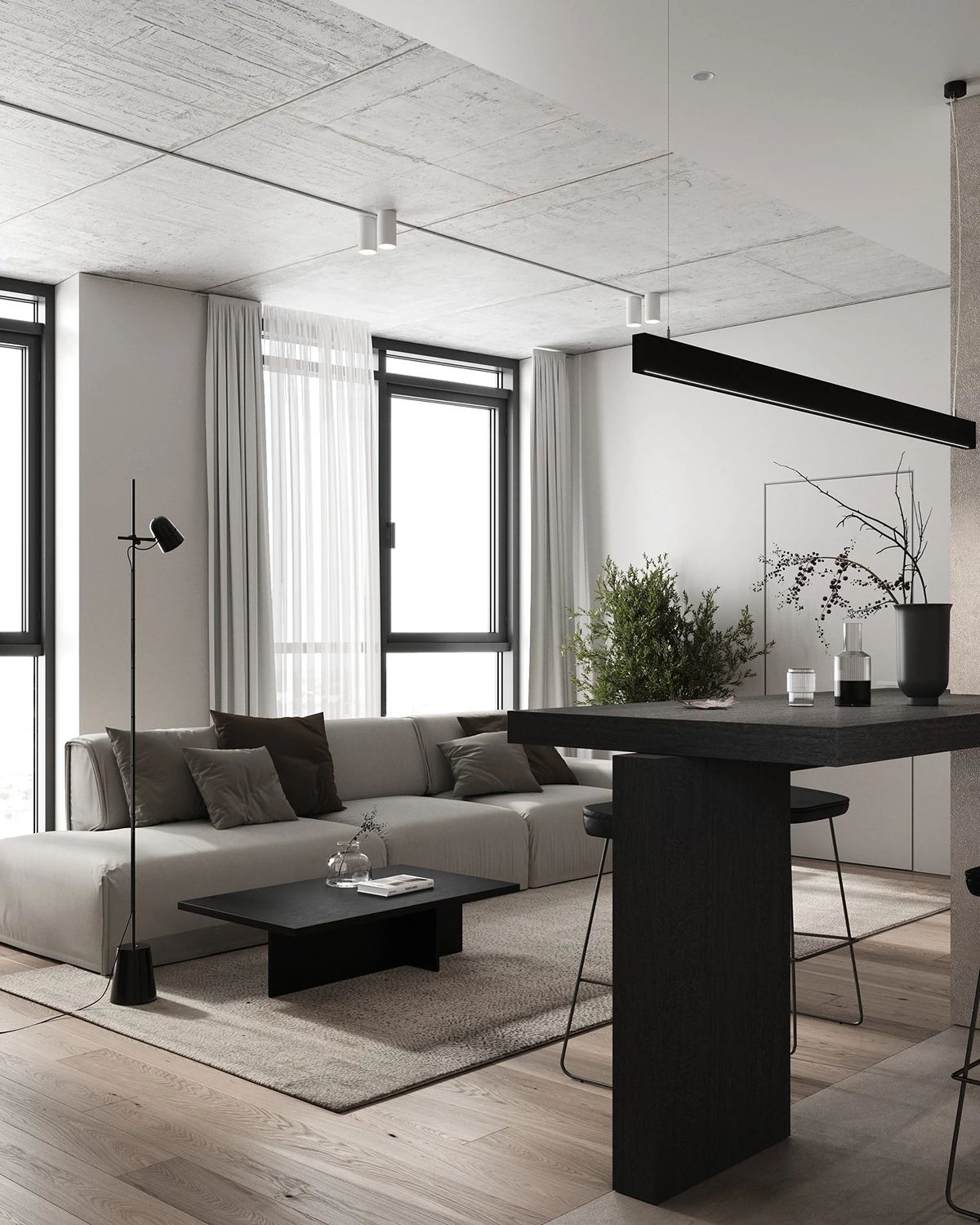 灰白 +原木，现代风格家居空间设计