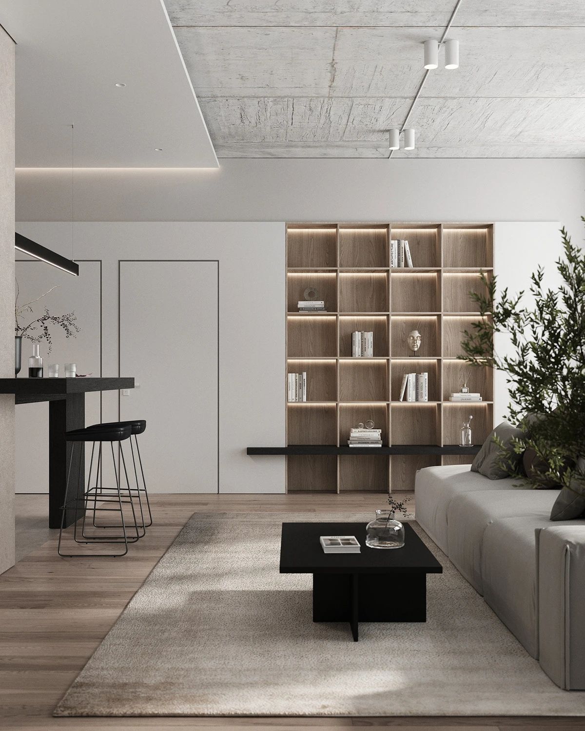 灰白 +原木，现代风格家居空间设计