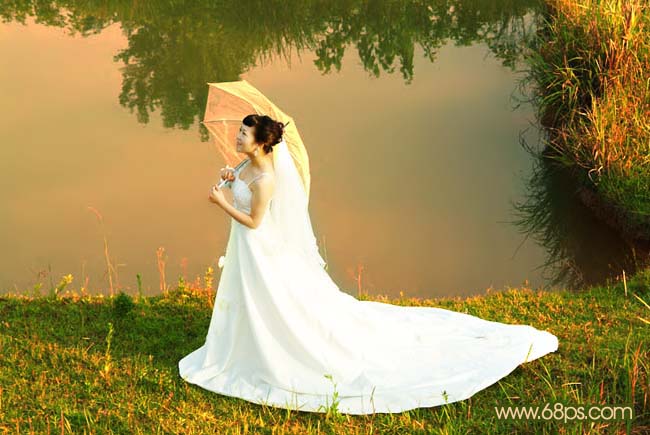 Photoshop调色教程:晚霞中的美丽新娘
