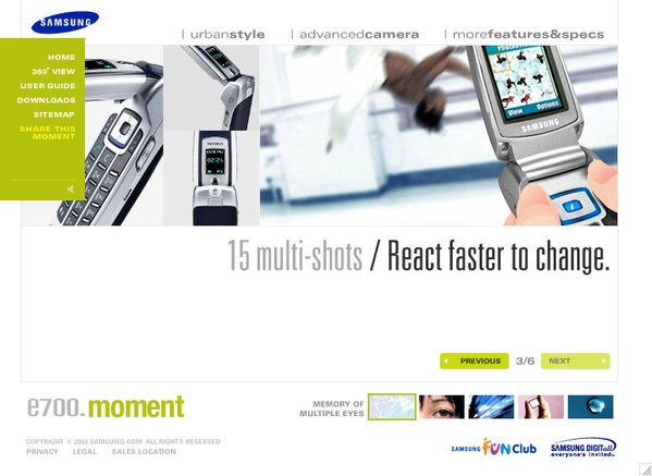 SAMSUNG E700手机网页设计欣赏
