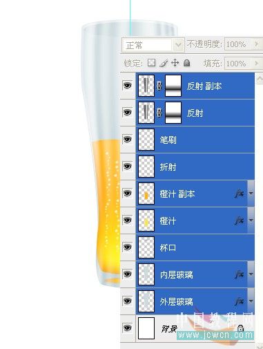 PS绘制橙汁玻璃杯