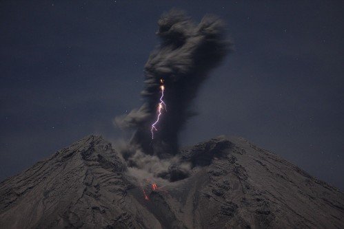 壮观的火山爆发摄影