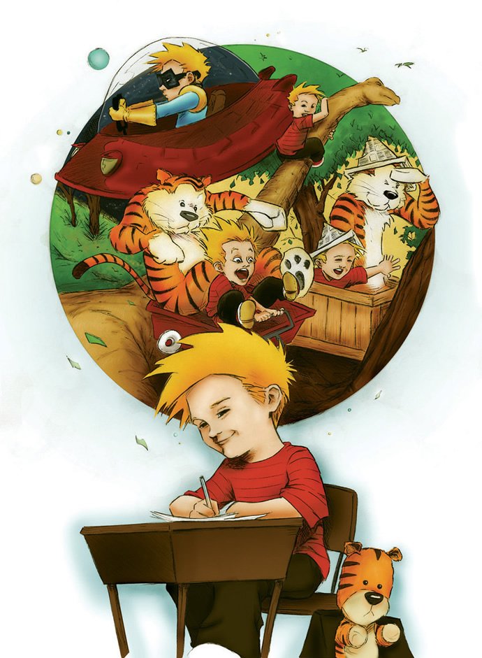 插画欣赏：美国经典漫画Calvin & Hobbes(凯文和跳跳虎)