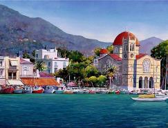 Pantelis Zografos迷人的希腊风光水彩画