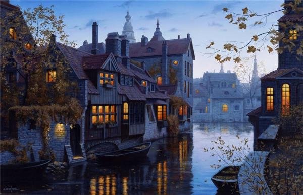 Eugene Lushpin写实城市风景绘画作品