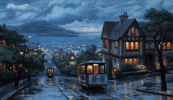 Eugene Lushpin写实城市风景绘画作品