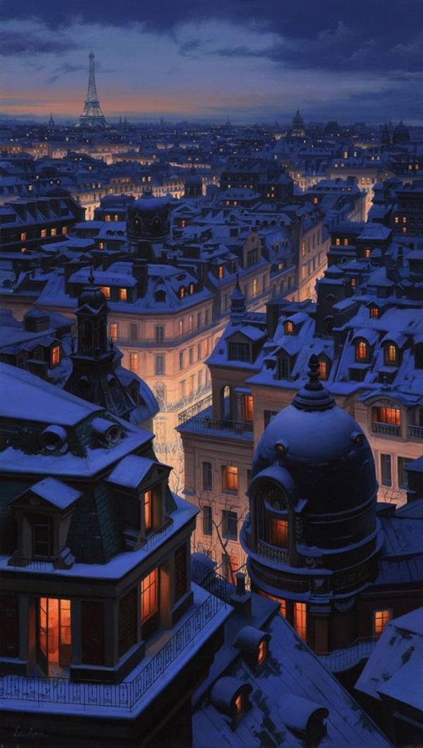 Eugene Lushpin写实城市风景绘画作品