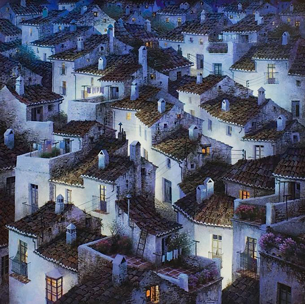 Luis Romero油画作品：美丽的西班牙夜晚