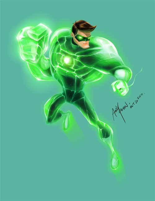 漫画英雄人物插画： 绿灯侠(Green Lantern)