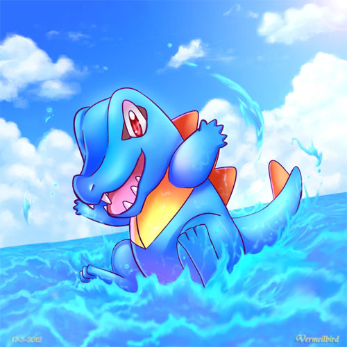 口袋妖怪角色插画: 小鳄鱼(Totodile)