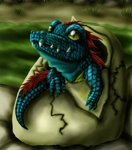 口袋妖怪角色插画: 小鳄鱼(Totodile)