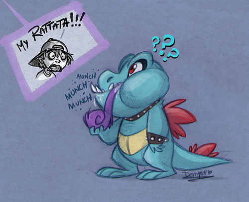 口袋妖怪角色插画: 小鳄鱼(Totodile)