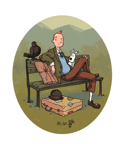 丁丁历险记人物插画：丁丁(Tintin)