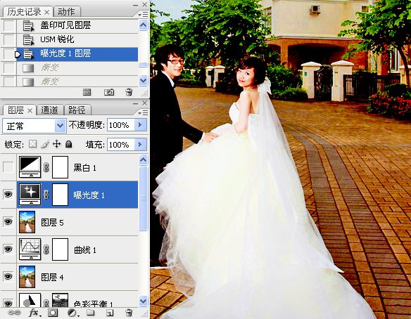 Photoshop给外景婚片增加天空及鲜艳度