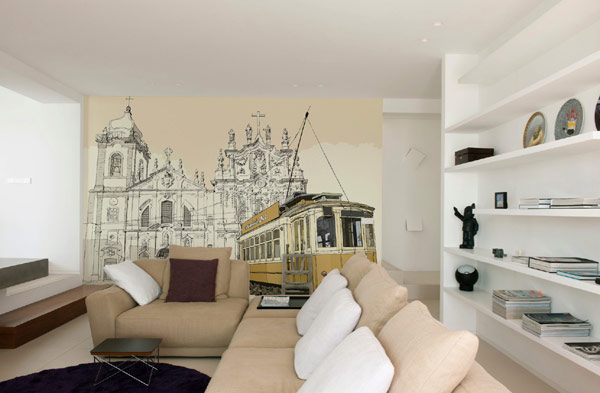 立体感十足的城市背景壁画：现代家居室内设计