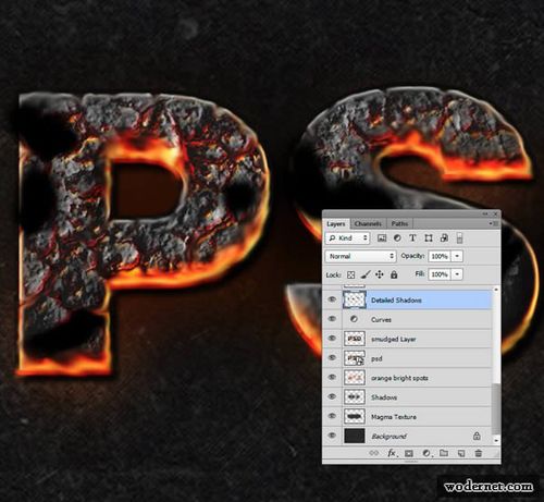 Photoshop制作爆裂岩浆特效字